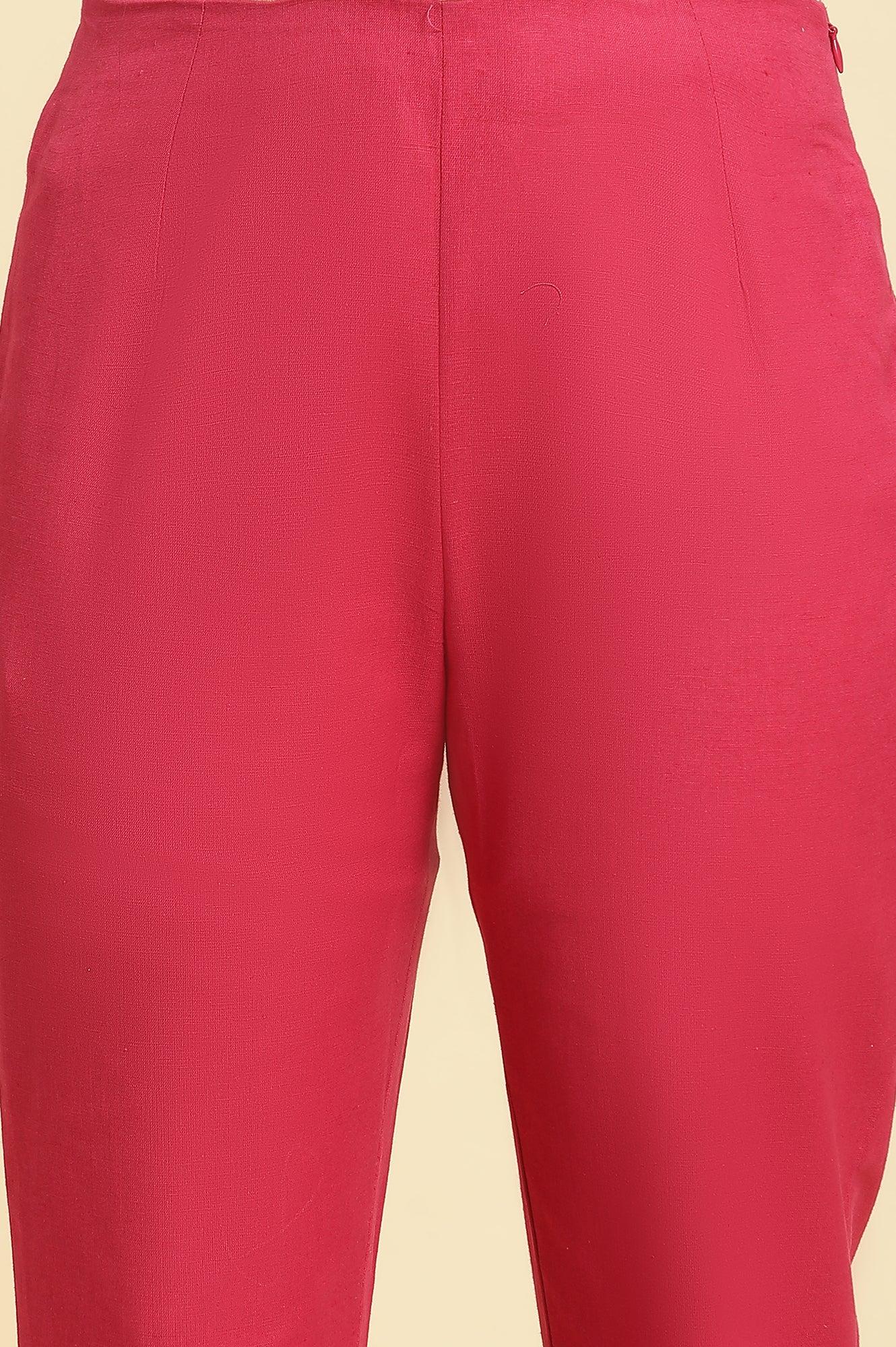 W for Woman Pink Slim Pants With Embroidered Hem