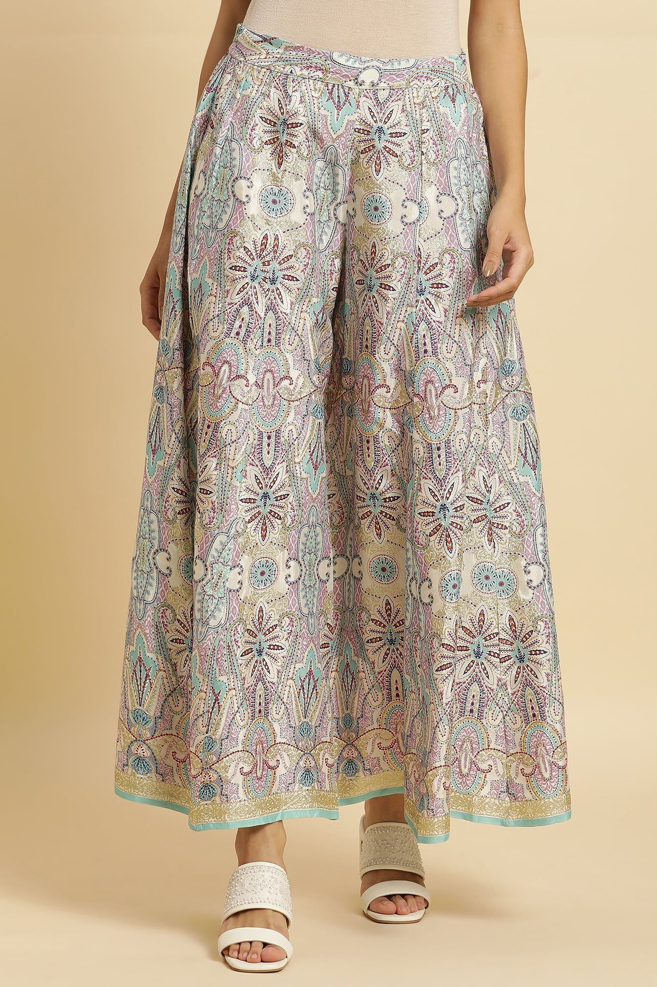 W for Woman Multi-Coloured Glitter Printed Festive Cullotes