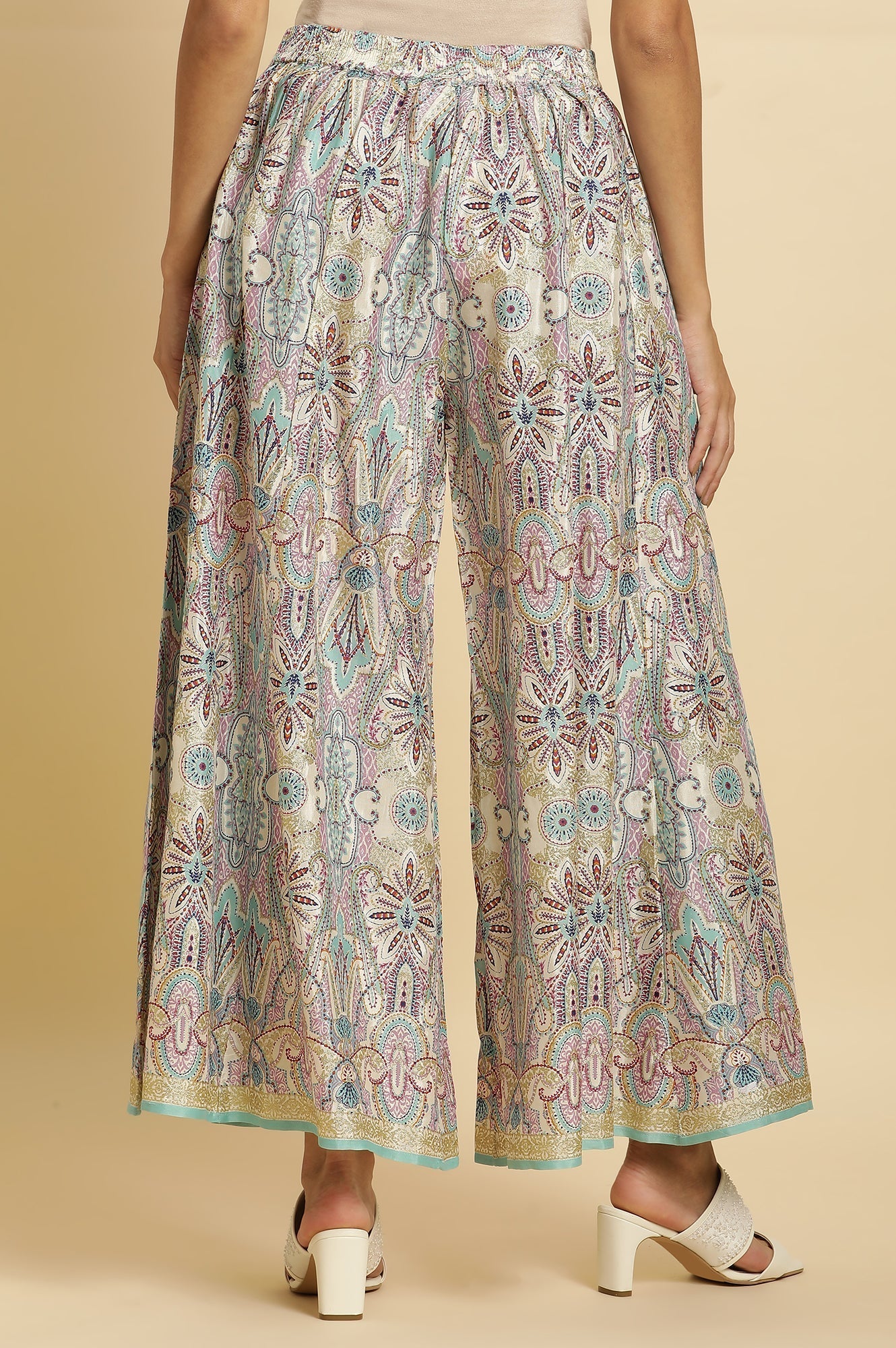W for Woman Multi-Coloured Glitter Printed Festive Cullotes