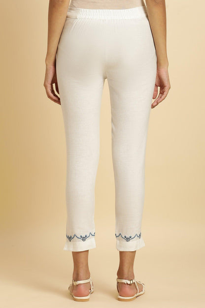 W for Woman White Slim Pants with Embroidered Hemline