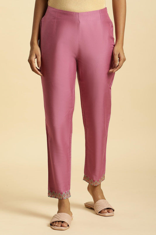 W for Woman Purple Slim Pants with Printed Kota Border