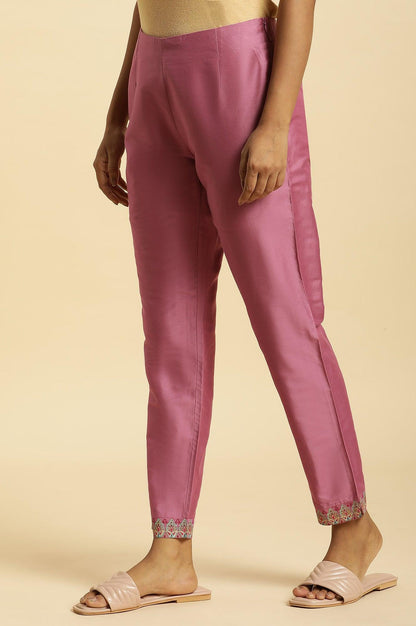 W for Woman Purple Slim Pants with Printed Kota Border