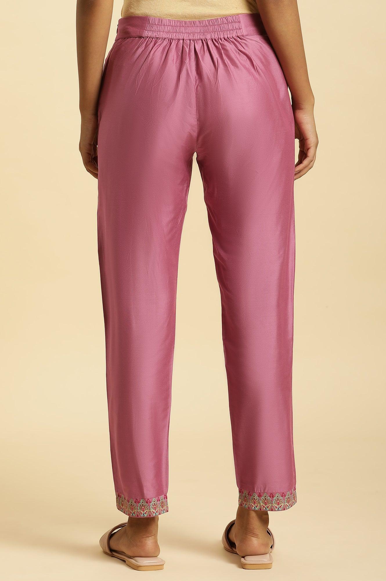 W for Woman Purple Slim Pants with Printed Kota Border
