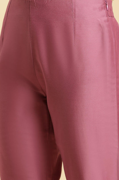 W for Woman Purple Slim Pants with Printed Kota Border