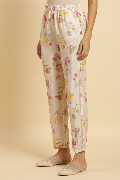 W for Woman Beige Floral Printed Pants