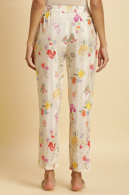W for Woman Beige Floral Printed Pants