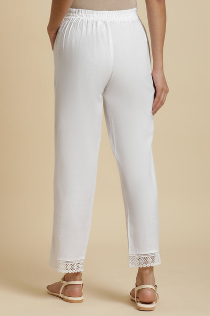 W for Woman Ecru Straight Pants With Lace Hemline