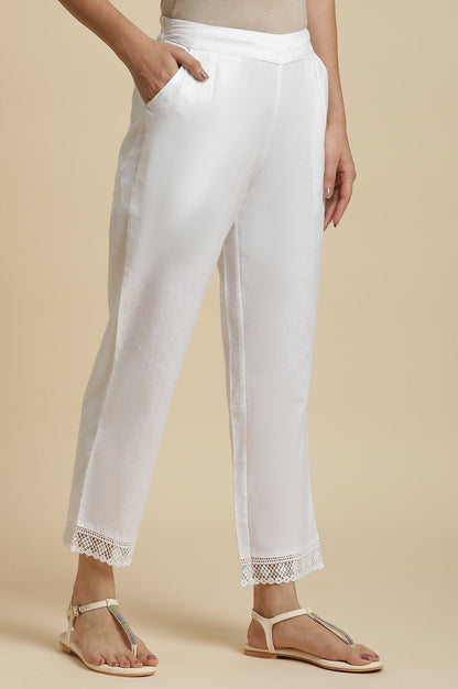 W for Woman Ecru Straight Pants With Lace Hemline