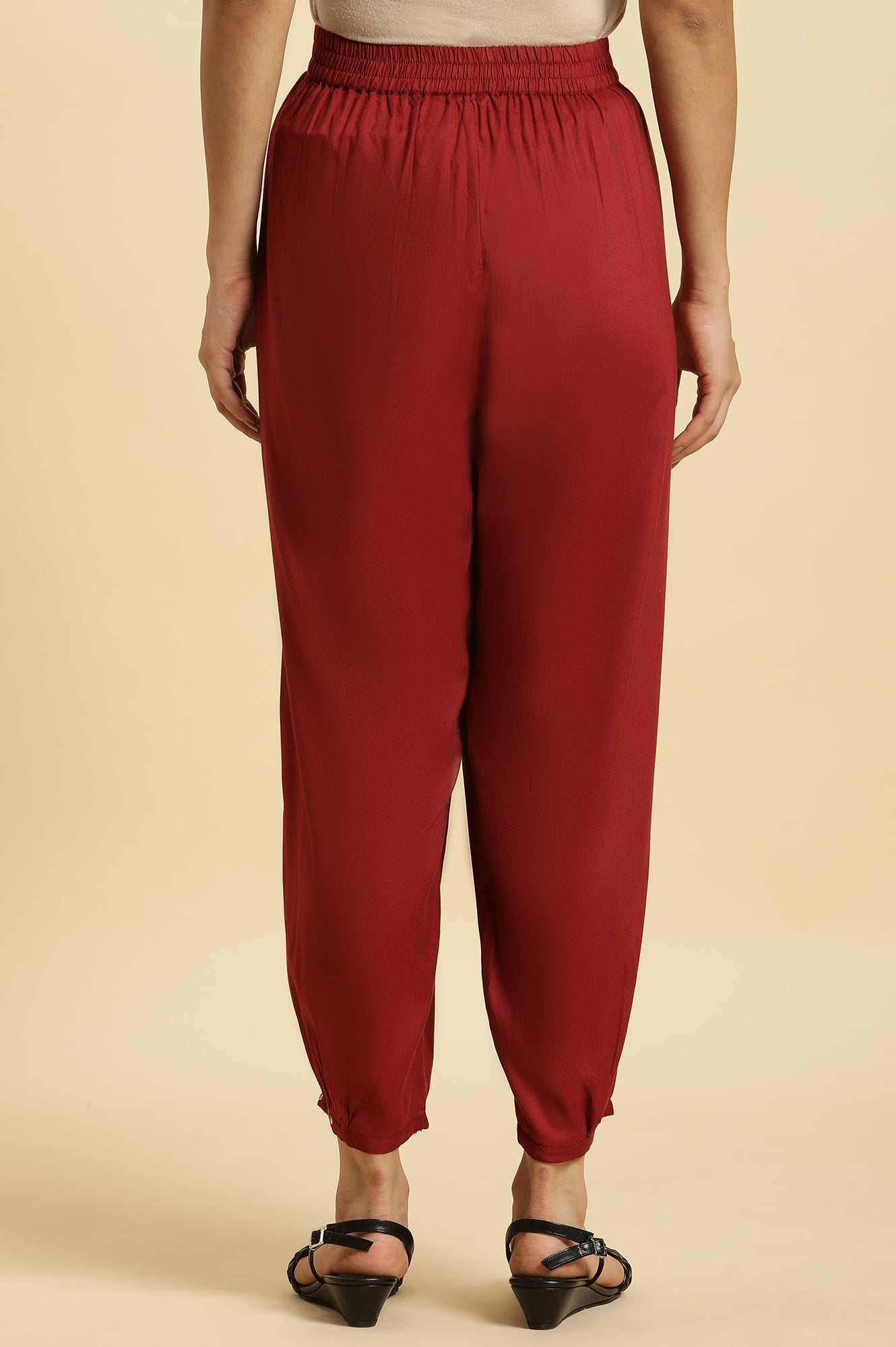 W for Woman Maroon Geometric Printed Flared Kurta with Straight Pant Set