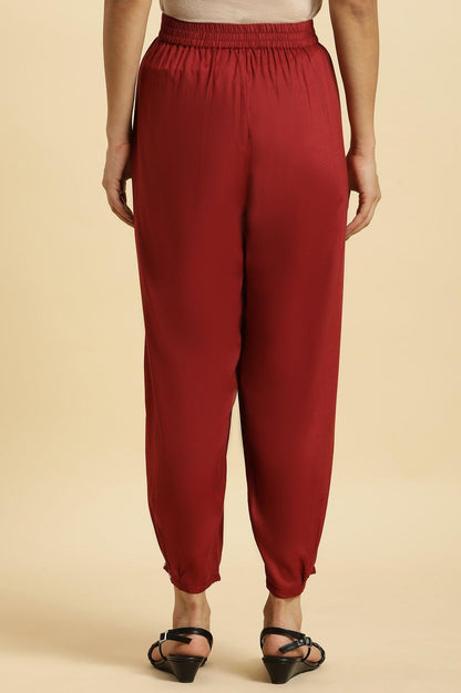W for Woman Maroon Side Gathered Rayon Pants with Sequin Detailing