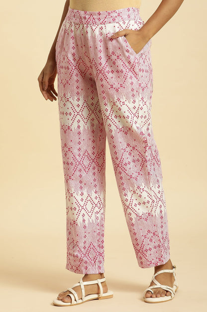W for Woman White Straight Pants With Pink Geometric Print