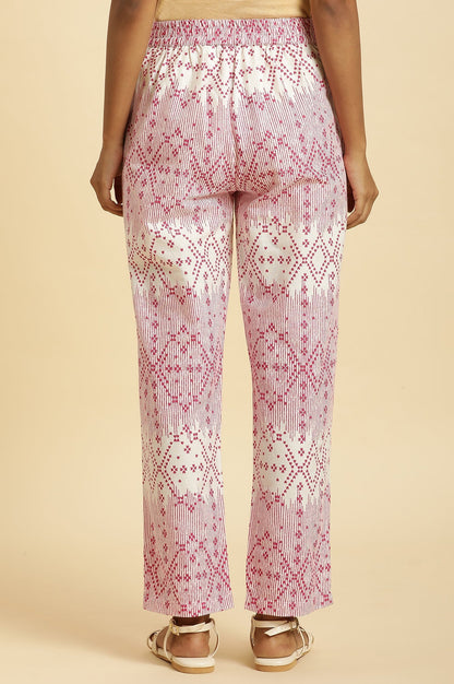 W for Woman White Straight Pants With Pink Geometric Print