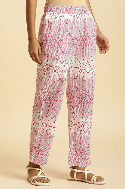 W for Woman White Straight Pants With Pink Geometric Print