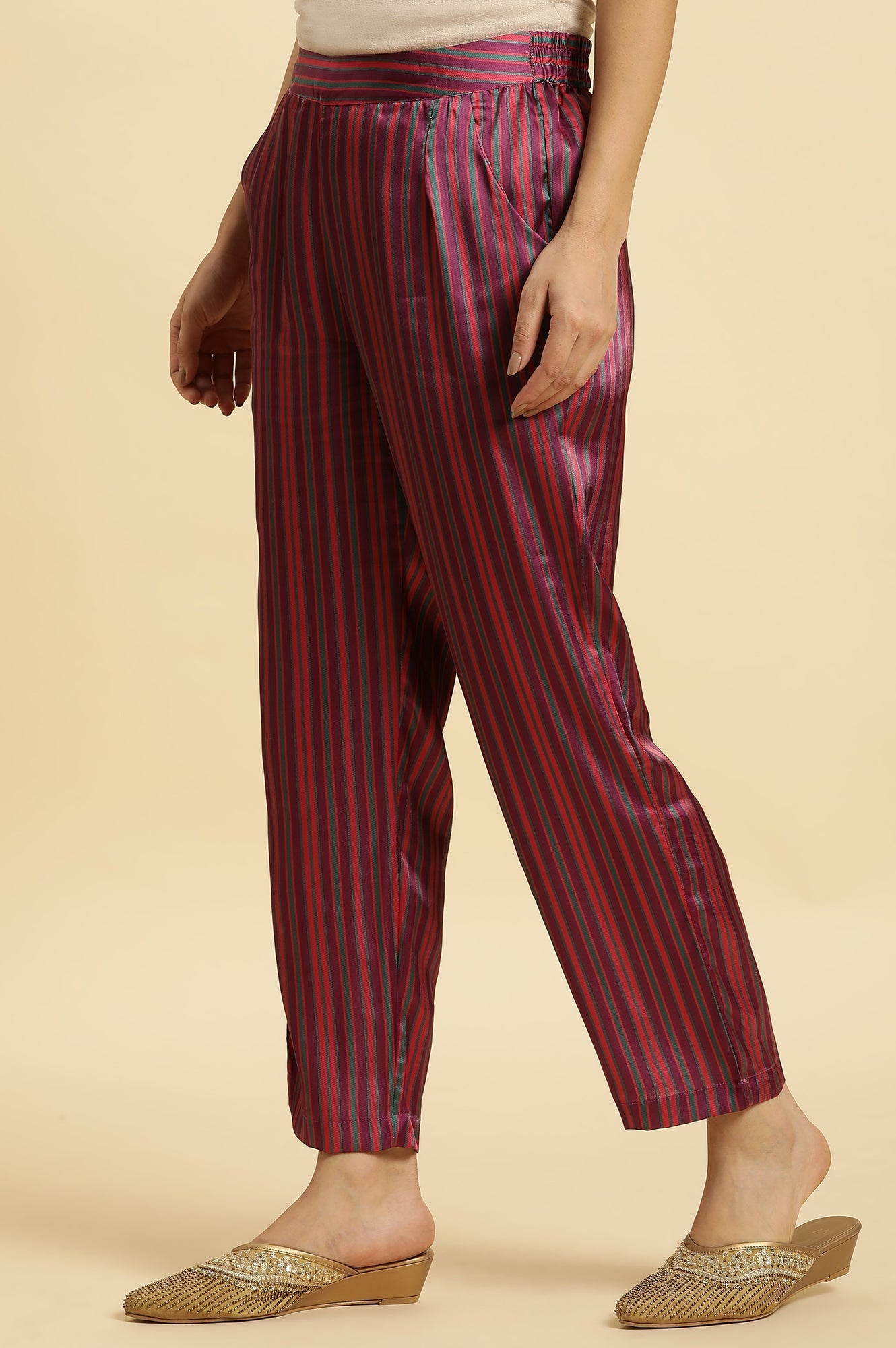 W for Woman Purple Stripe Printed Satin Pants