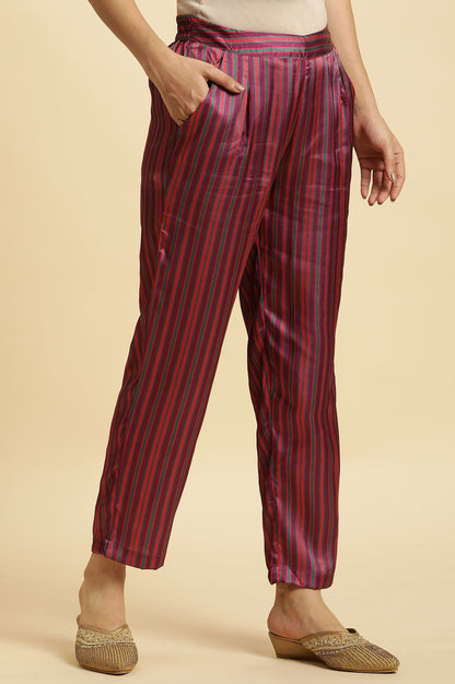W for Woman Purple Stripe Printed Satin Pants