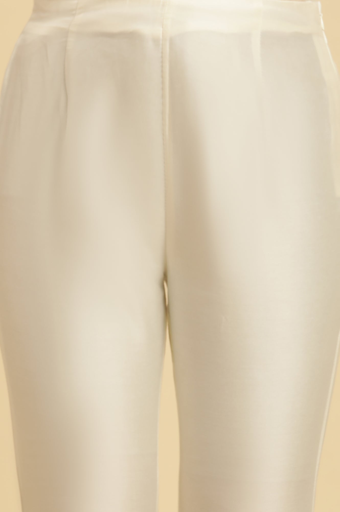 W for Woman White Solid Embroidered Straight Woven Slim Pant