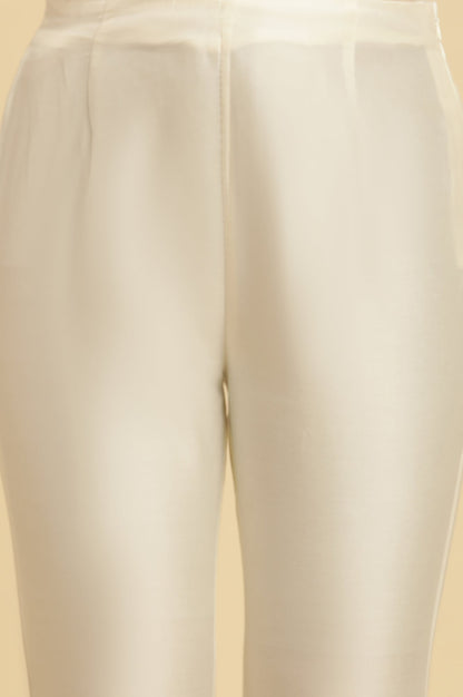 W for Woman White Solid Embroidered Straight Woven Slim Pant