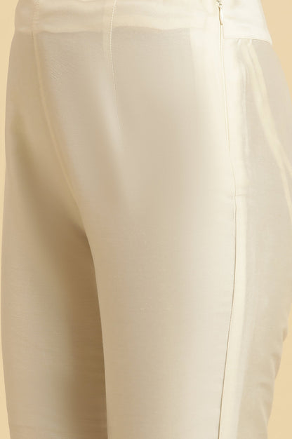 W for Woman White Solid Embroidered Straight Woven Slim Pant