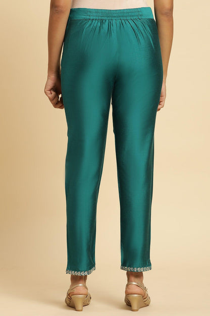 W for Woman Teal Blue Slim Pant With Embroidered Hemline