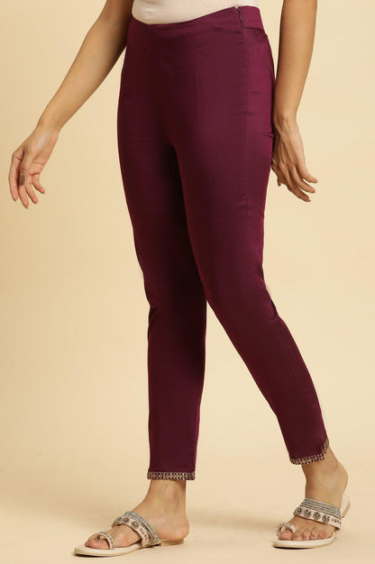 W for Woman Purple Slim Pant With Embroidered Hemline