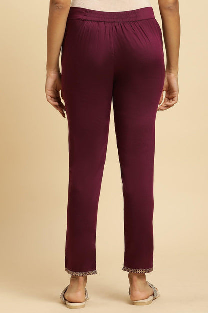 W for Woman Purple Slim Pant With Embroidered Hemline
