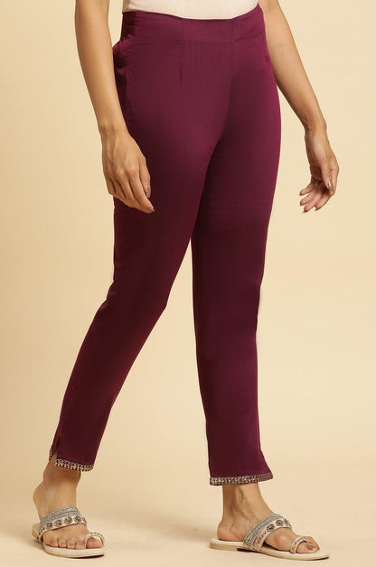 W for Woman Purple Slim Pant With Embroidered Hemline