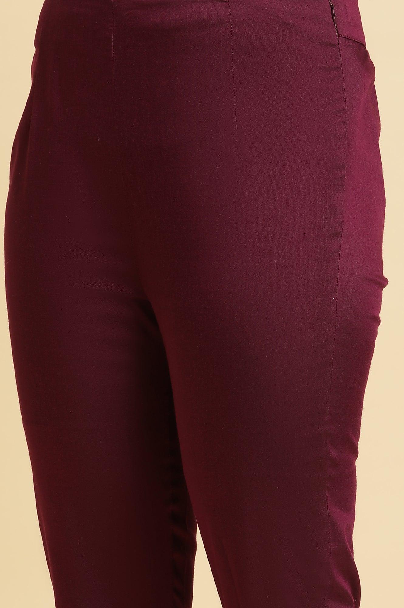 W for Woman Purple Slim Pant With Embroidered Hemline
