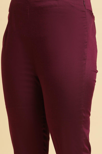 W for Woman Purple Slim Pant With Embroidered Hemline