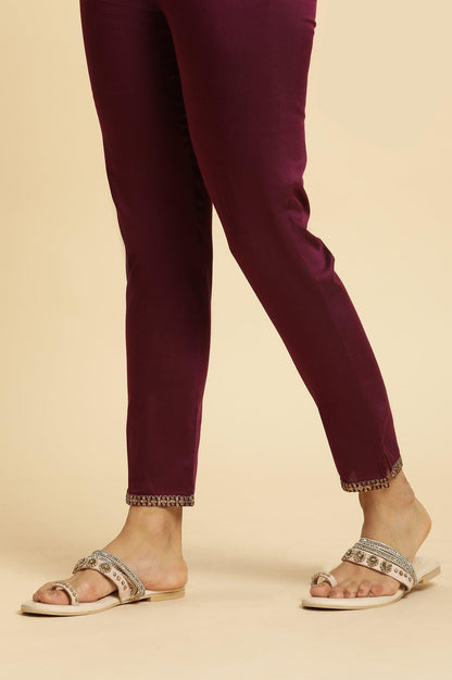 W for Woman Purple Slim Pant With Embroidered Hemline