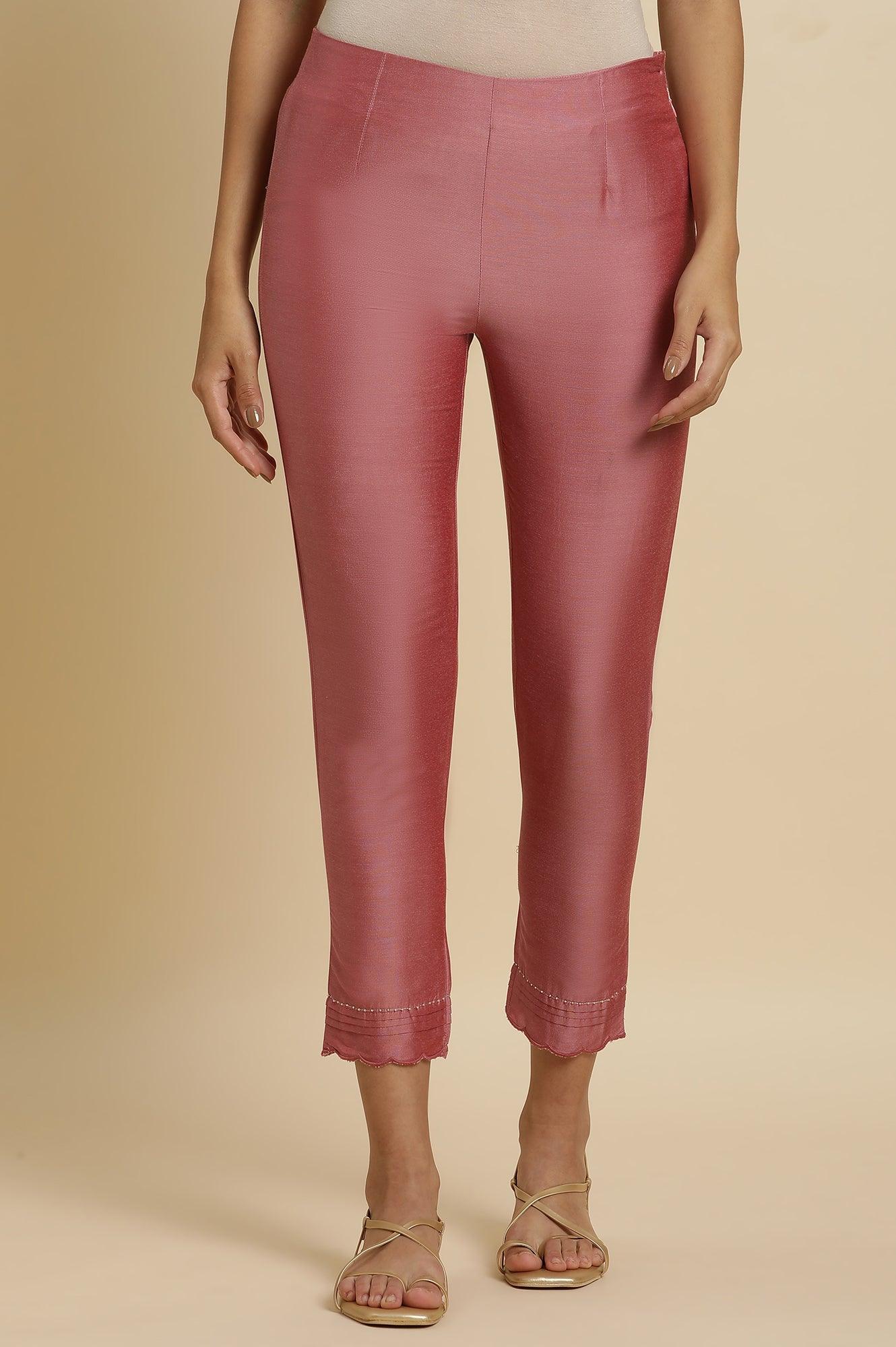 W for Woman Pink Festive Solid Slim Pants