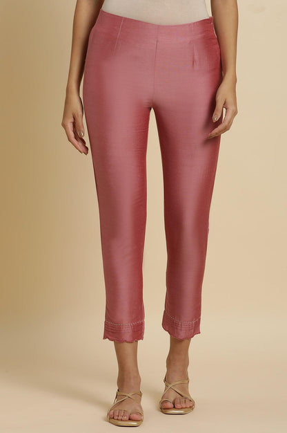 W for Woman Pink Festive Solid Slim Pants