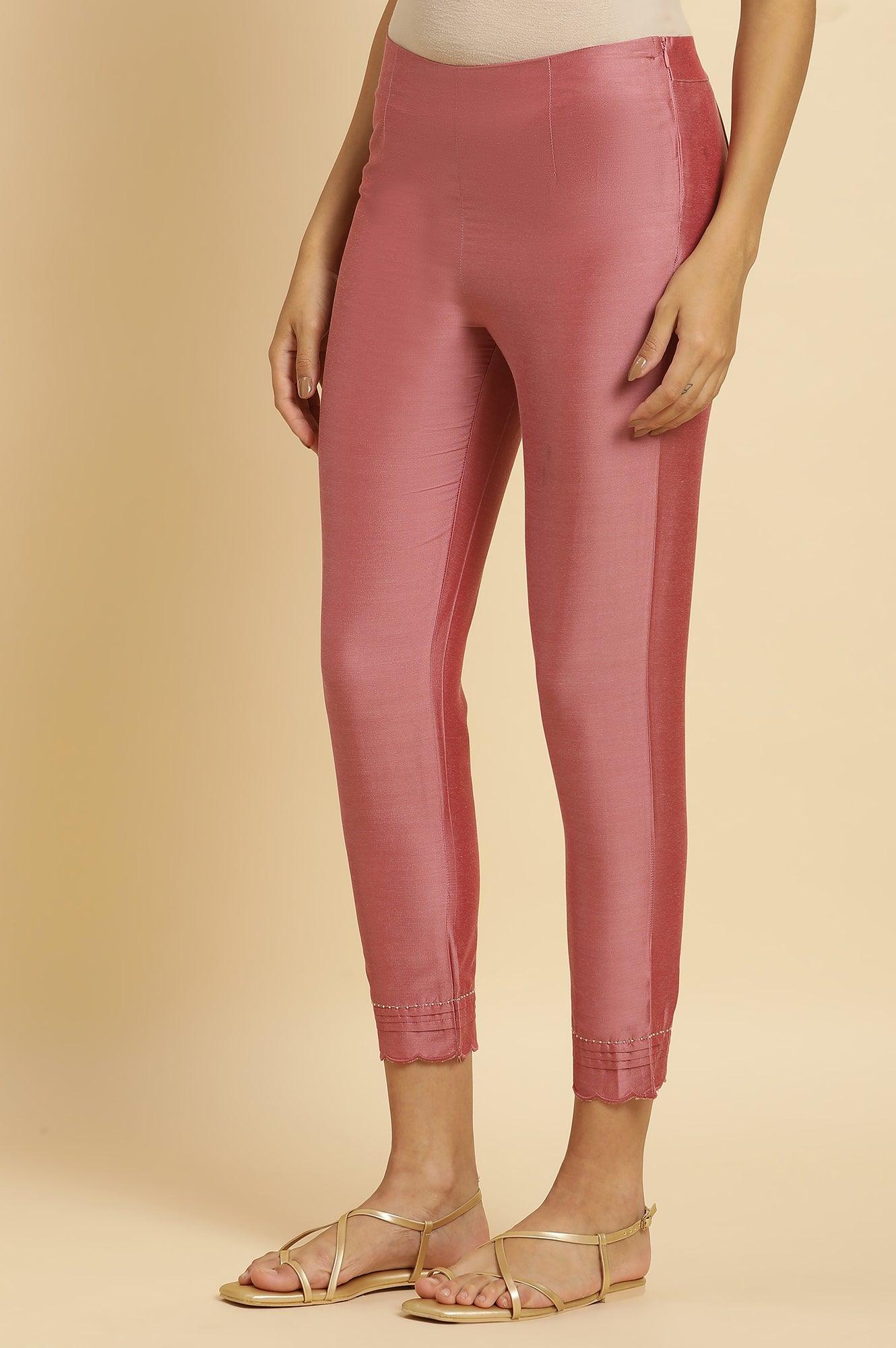 W for Woman Pink Festive Solid Slim Pants