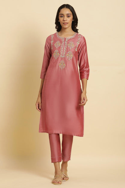 W for Woman Pink Festive Solid Slim Pants