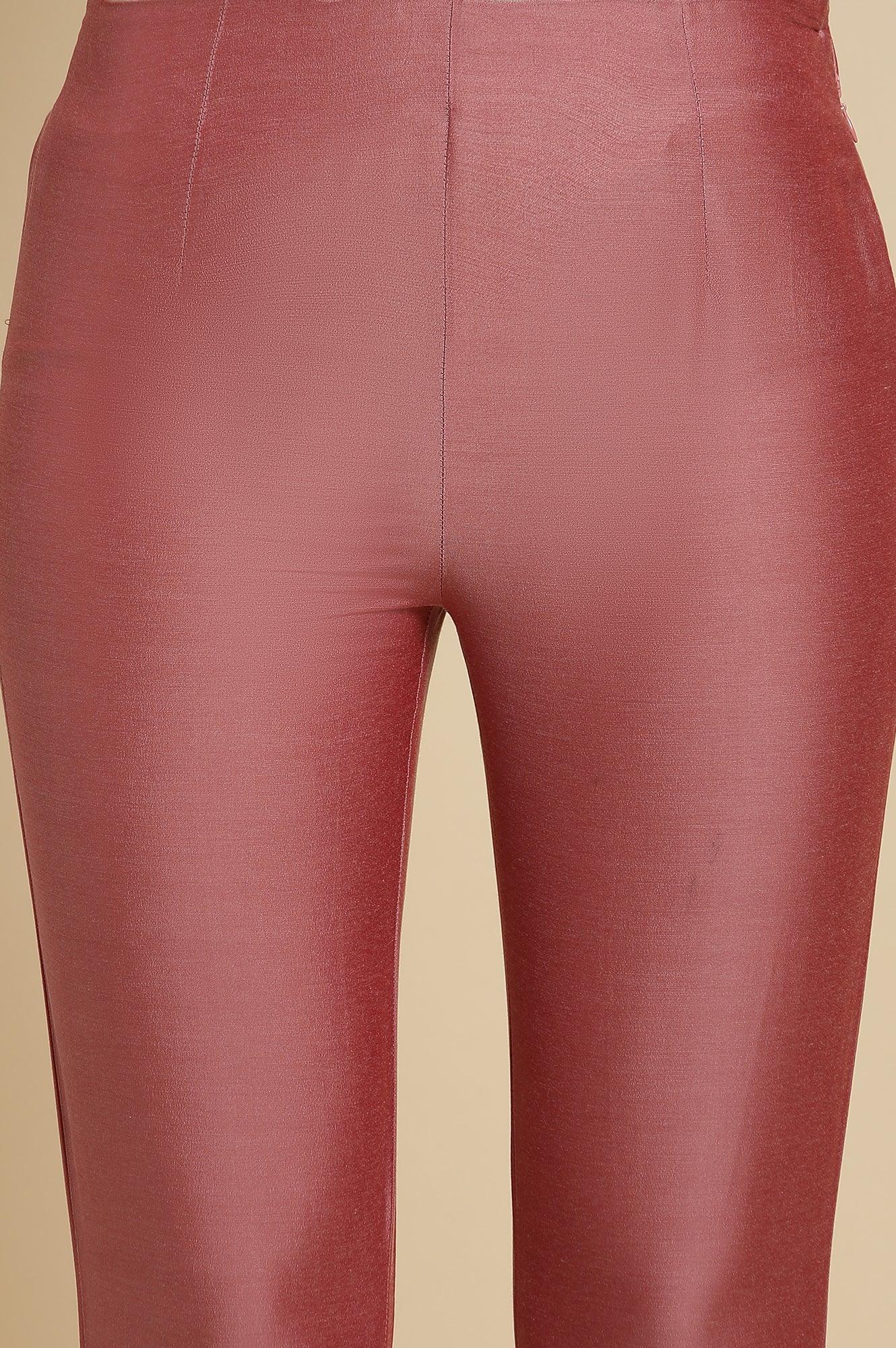 W for Woman Pink Festive Solid Slim Pants