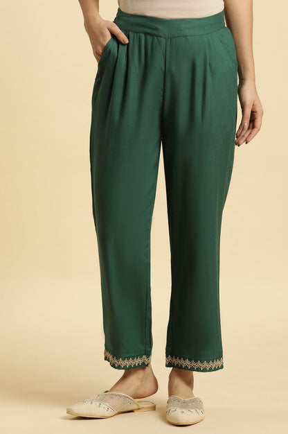 W for Woman Green Embroidered Straight Pants