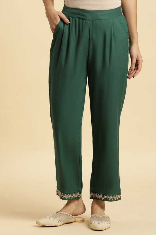 W for Woman Green Embroidered Straight Pants