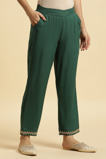 W for Woman Green Embroidered Straight Pants