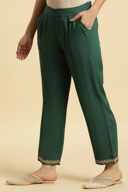 W for Woman Green Embroidered Straight Pants