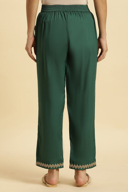 W for Woman Green Embroidered Straight Pants