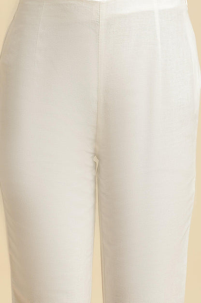 W for Woman Ecru Slim Pants with Multi-Coloured Floral Embroidery