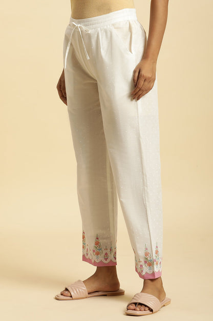 W for Woman Ecru Straight Pants With Printed Hemline