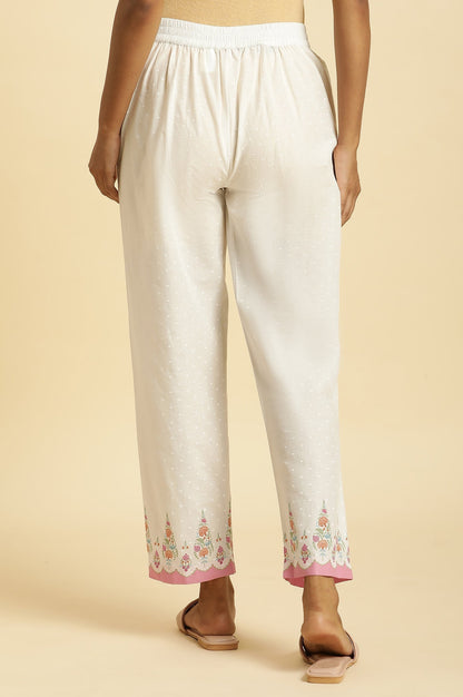 W for Woman Ecru Straight Pants With Printed Hemline