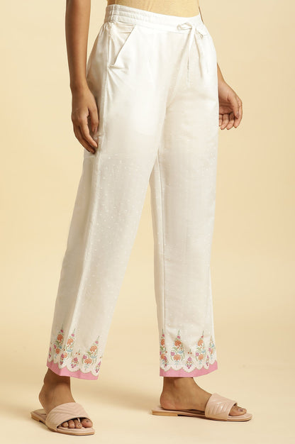W for Woman Ecru Straight Pants With Printed Hemline