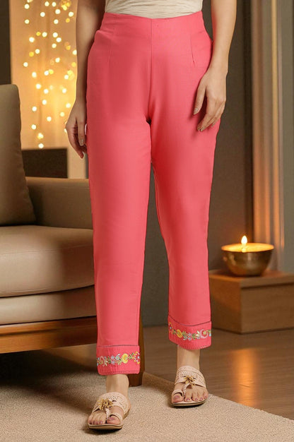 W for Woman Pink Slim Pants Wit Embroidery At Hem