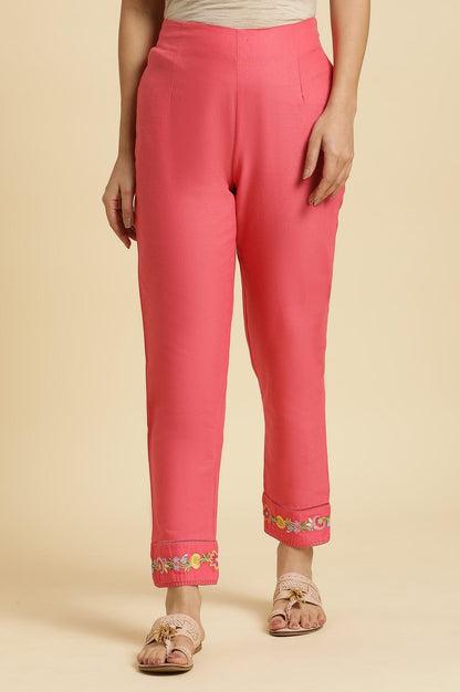 W for Woman Pink Slim Pants Wit Embroidery At Hem