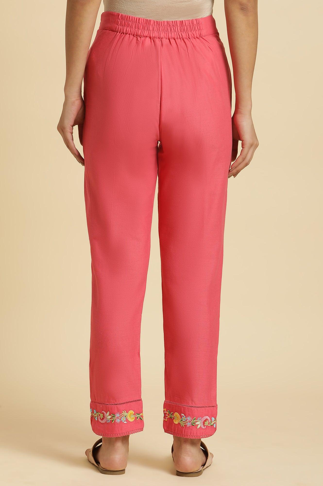 W for Woman Pink Slim Pants Wit Embroidery At Hem