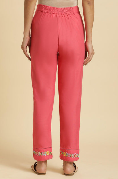 W for Woman Pink Slim Pants Wit Embroidery At Hem