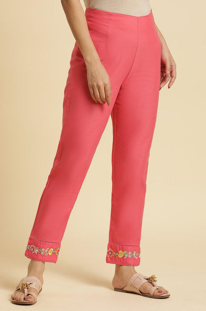 W for Woman Pink Slim Pants Wit Embroidery At Hem