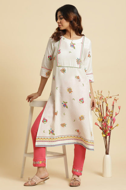 W for Woman Pink Slim Pants Wit Embroidery At Hem