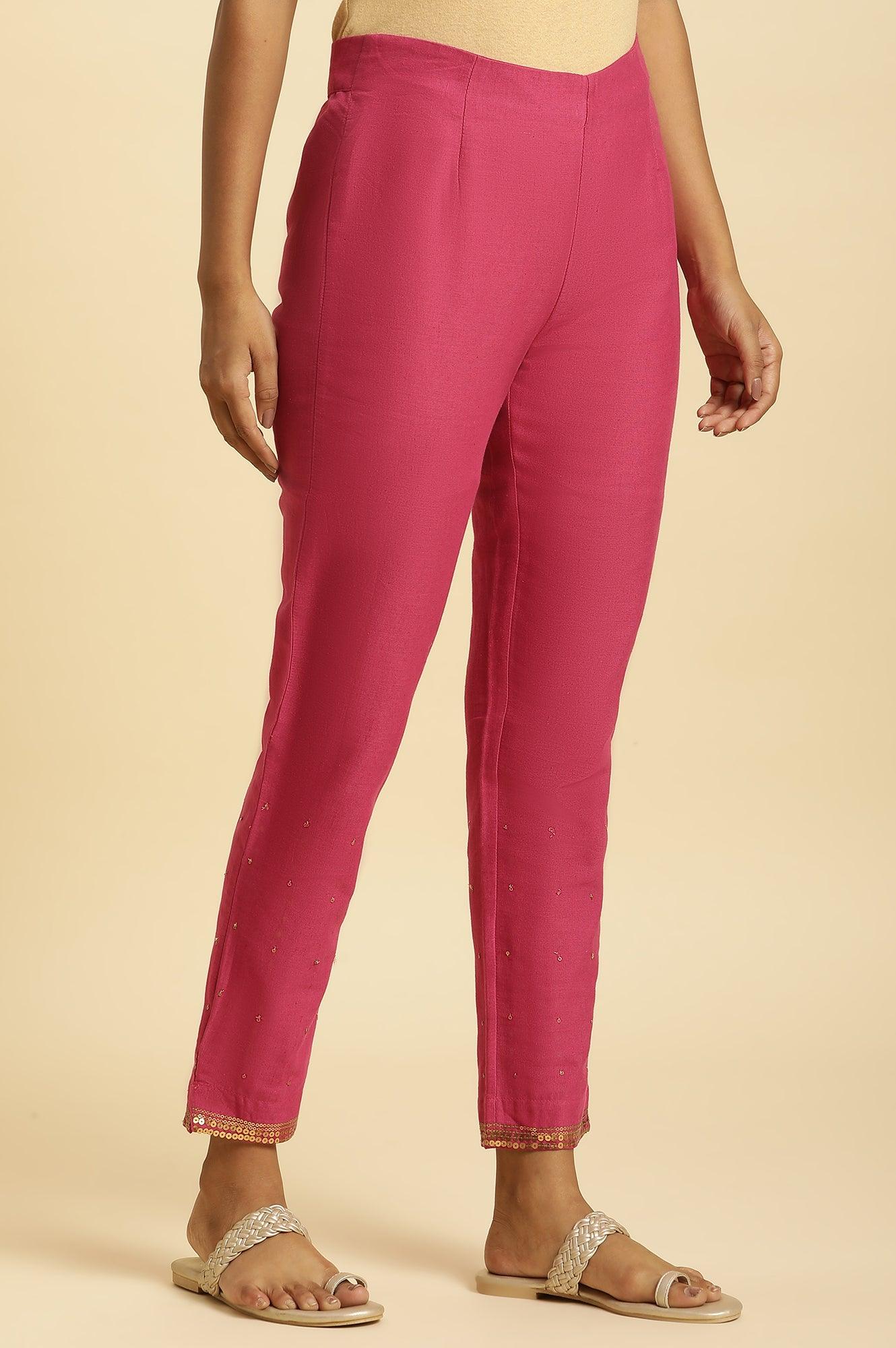 W for Woman Pink Slim Pants with Metallic Sequin